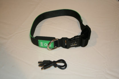 DOGLED Flashing LED Dog Collar Medium Green Fits 15.7-19.7" Neck NEW Pentagon