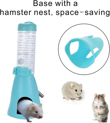 Hamster Water Bottle, Little Pet Automatic Drinking Bottle with Food Container Base Hut Hanging Water Feeding Bottles Auto Dispenser for Small Animals(125Ml,Blue)