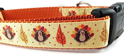 Thanksgiving Dog Collar, , Autumn, Fall, Turkey, 1 Inch Wide, Adjustable, Nylon, Medium and Large (Thanksgiving, Medium 13-19")