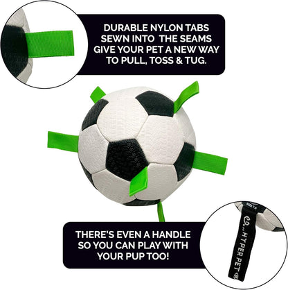 Grab Tabs Dog Soccer Ball with Straps (7.5") Indoor or Outdoor, Interactive Durable Fetch Dog Ball with Tug Toy for All Dog Breeds