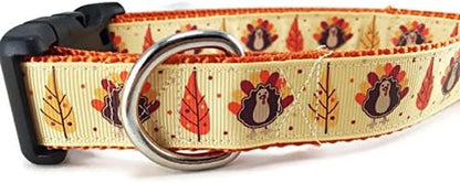 Thanksgiving Dog Collar, , Autumn, Fall, Turkey, 1 Inch Wide, Adjustable, Nylon, Medium and Large (Thanksgiving, Medium 13-19")