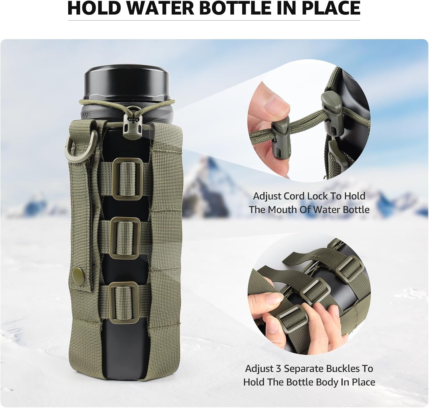 Molle Water Bottle Holder Tactical Water Bottle Pouch Holder Use with Strap Adjustable Molle Pouch Water Bottle Carrier Bag for 20 Oz to 53 Oz Water Bottle