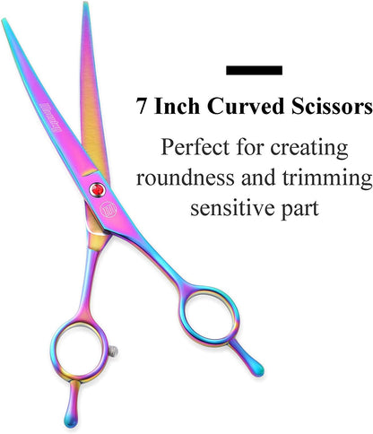 Professional Dog Grooming Scissors Set, 7 Inch/8 Inch Pet Grooming Scissors Chunkers Shears for Dog, Curved Dog Grooming Scissors, Thinning Shears for Dog with Grooming Comb