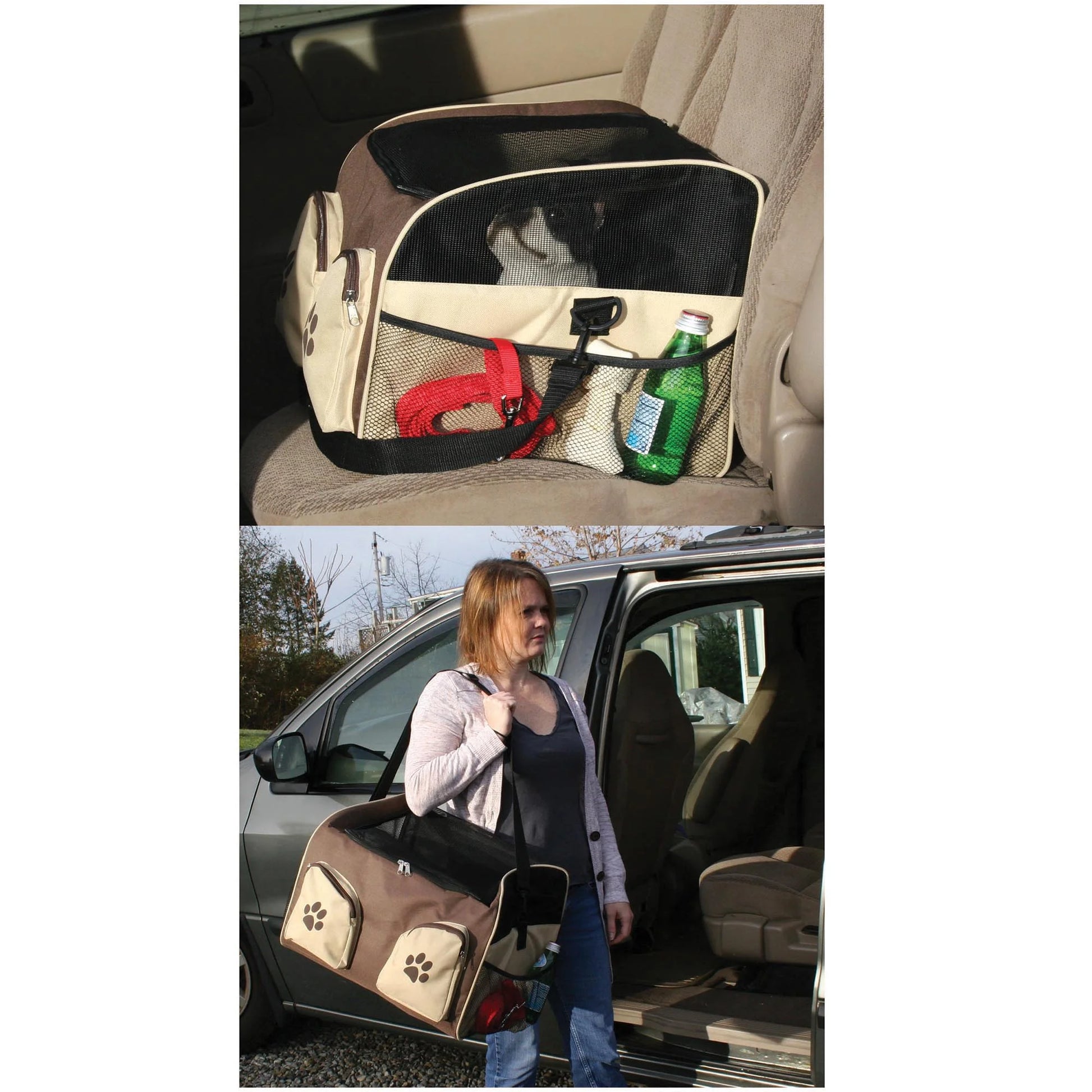 Dog Booster Car Seat and Carrier with Strap 18"L X 15.25"W X 13.25"H. Conveniently Portable and Secure for Pets up to 18Lbs. the Best Travel Essential for a Dog or Cat.