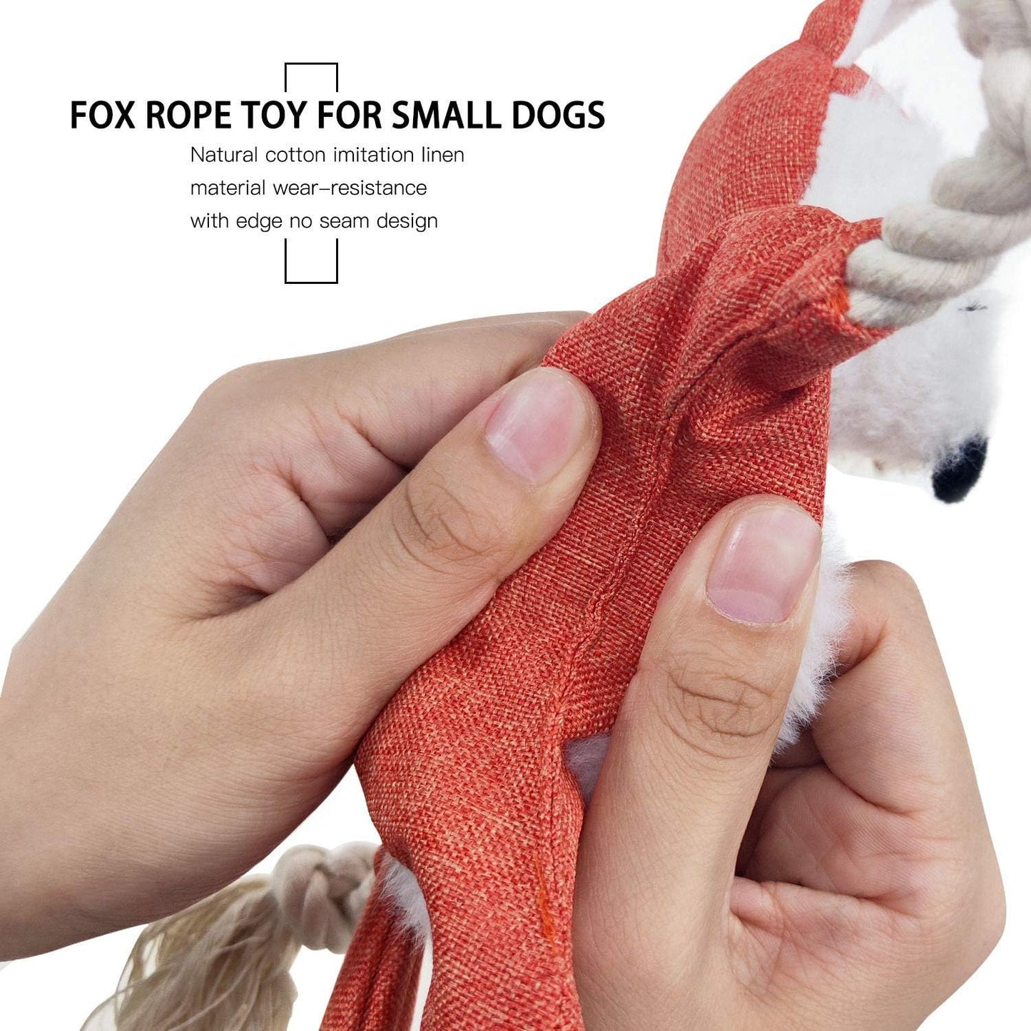 Fox Dog Toy with Squeaker, Stuffless Dog Toy Crinkle Hunting Dog Toy Plush Durable Dog Squeaky Toys Cotton Rope Dog Toy Throughout the Body Cute Dog Chew Toys for Puppies with Eyes Embroidery Design