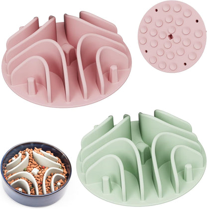 2 Pcs Slow Feeder Pet Bowls Insert 5.5" Soft Silicone Anti-Choking Slow Feeder Dog Bowl Insert with Strong Suction Cups (Pink+Green)