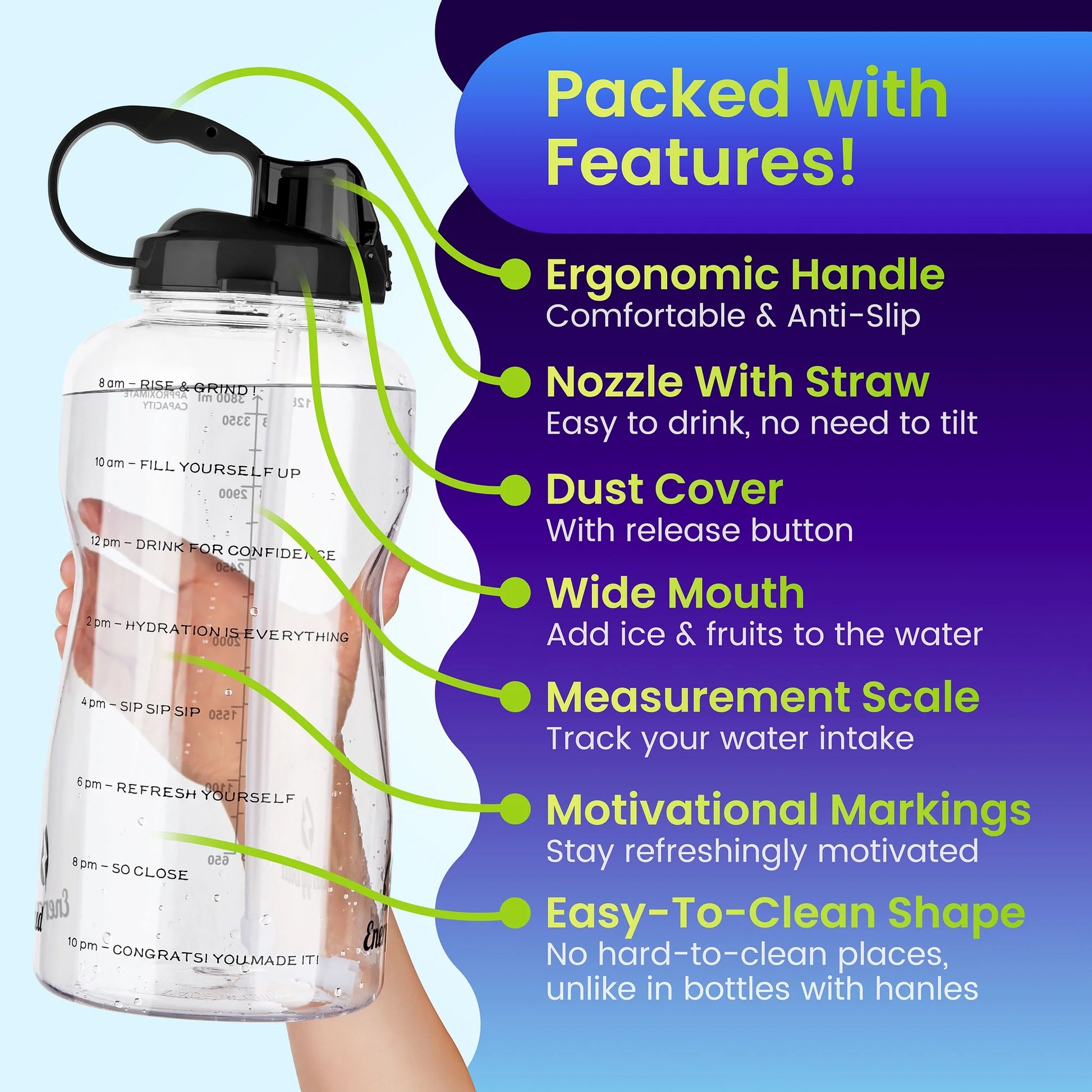 1 Gallon Water Bottle Motivontal Large Water Bottle with Straw Bpa-Free, 128 Oz One Gallon Jug