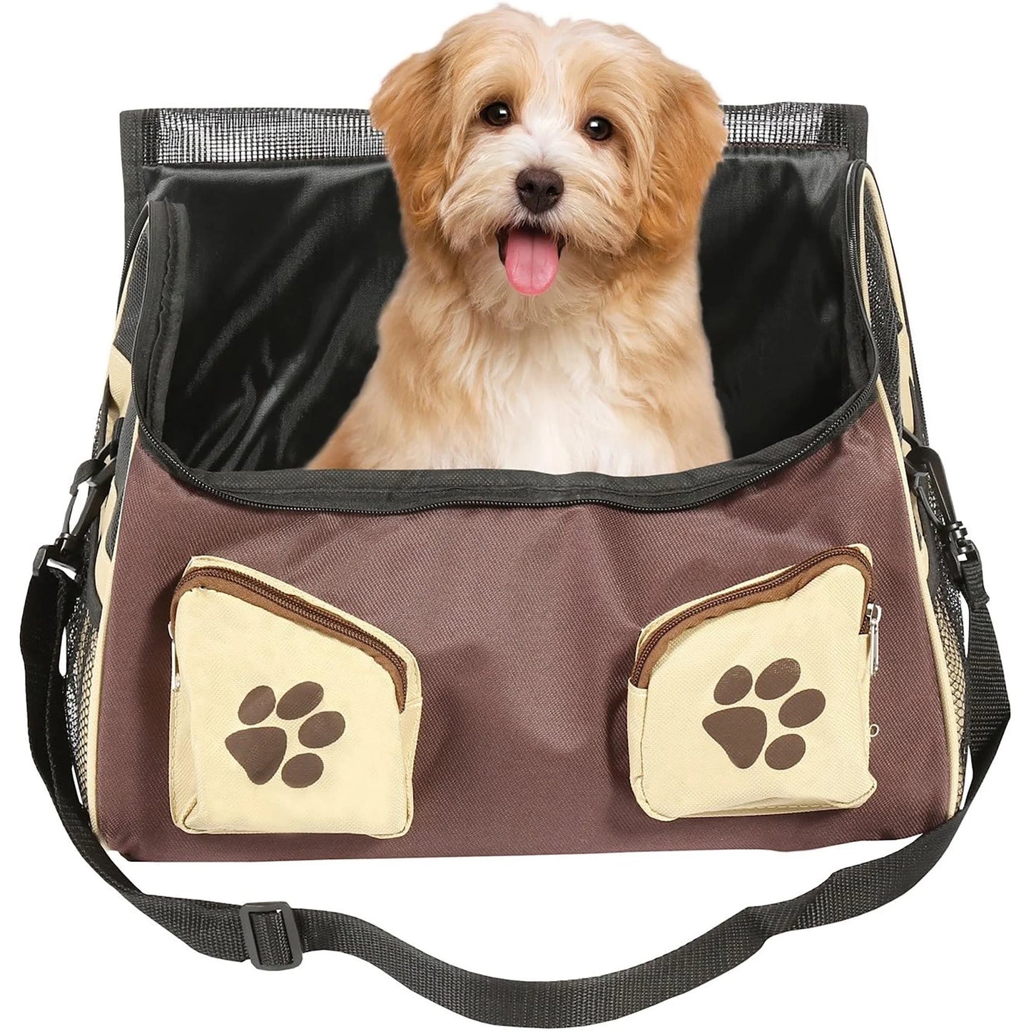 Dog Booster Car Seat and Carrier with Strap 18"L X 15.25"W X 13.25"H. Conveniently Portable and Secure for Pets up to 18Lbs. the Best Travel Essential for a Dog or Cat.