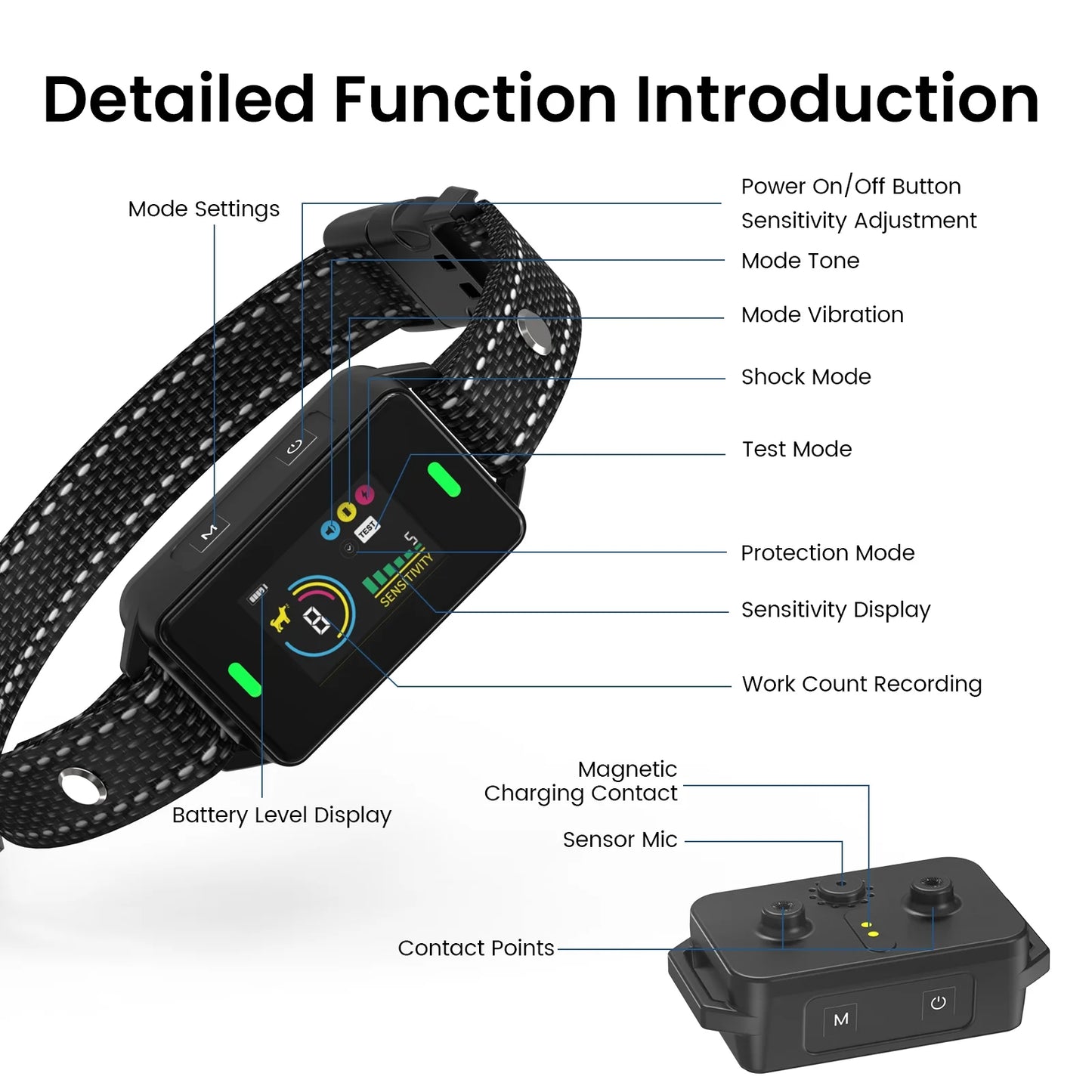 Dog Bark Collar, Bark Collar for Large Medium Small Dogs, Dog Shock Collar with 5 Adjustable Sensitivity Beep Vibration