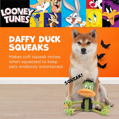 for Pets Daffy Duck Plush Frankenstein Halloween Rope Pull Dog Toy | Daffy Duck Squeaky Dog Toy | Plush Fabric Dog Chew Toy Rope Toy for Dogs, 9 Inch, (FF16975)