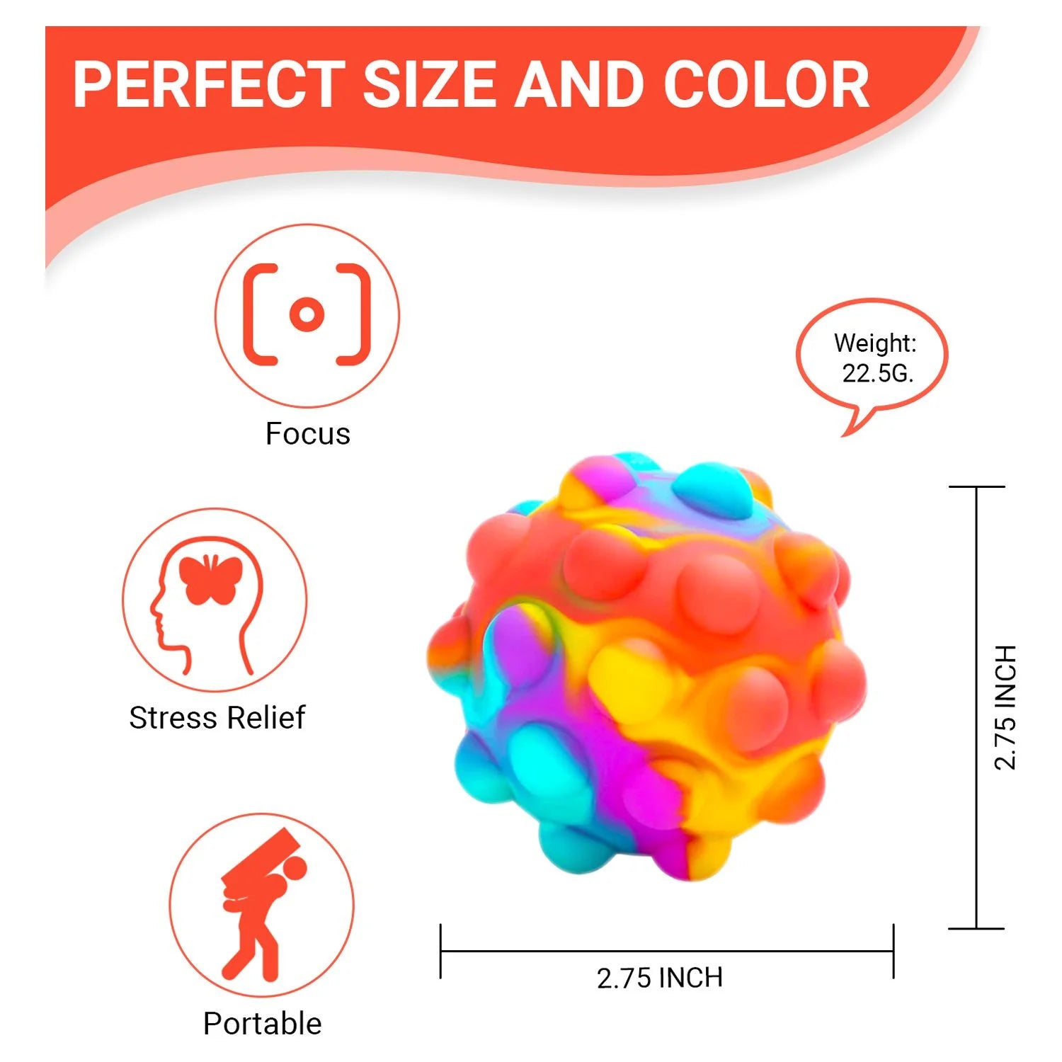 Push Pop Bubble Fidget It Sensory Toy Ball - Stress Ball for Autism, Stress, Anxiety - Kids and Adults (Multicolor Ball)