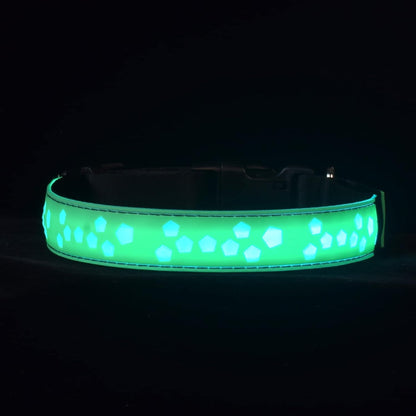 DOGLED Flashing LED Dog Collar Medium Green Fits 15.7-19.7" Neck NEW Pentagon