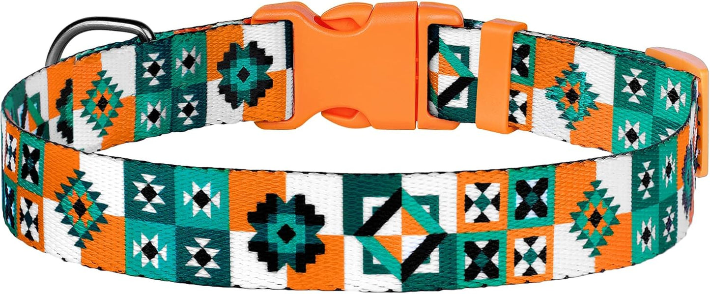 Tribal Dog Collar Large Fits Neck 14"-18" Orange Green NEW Nylon