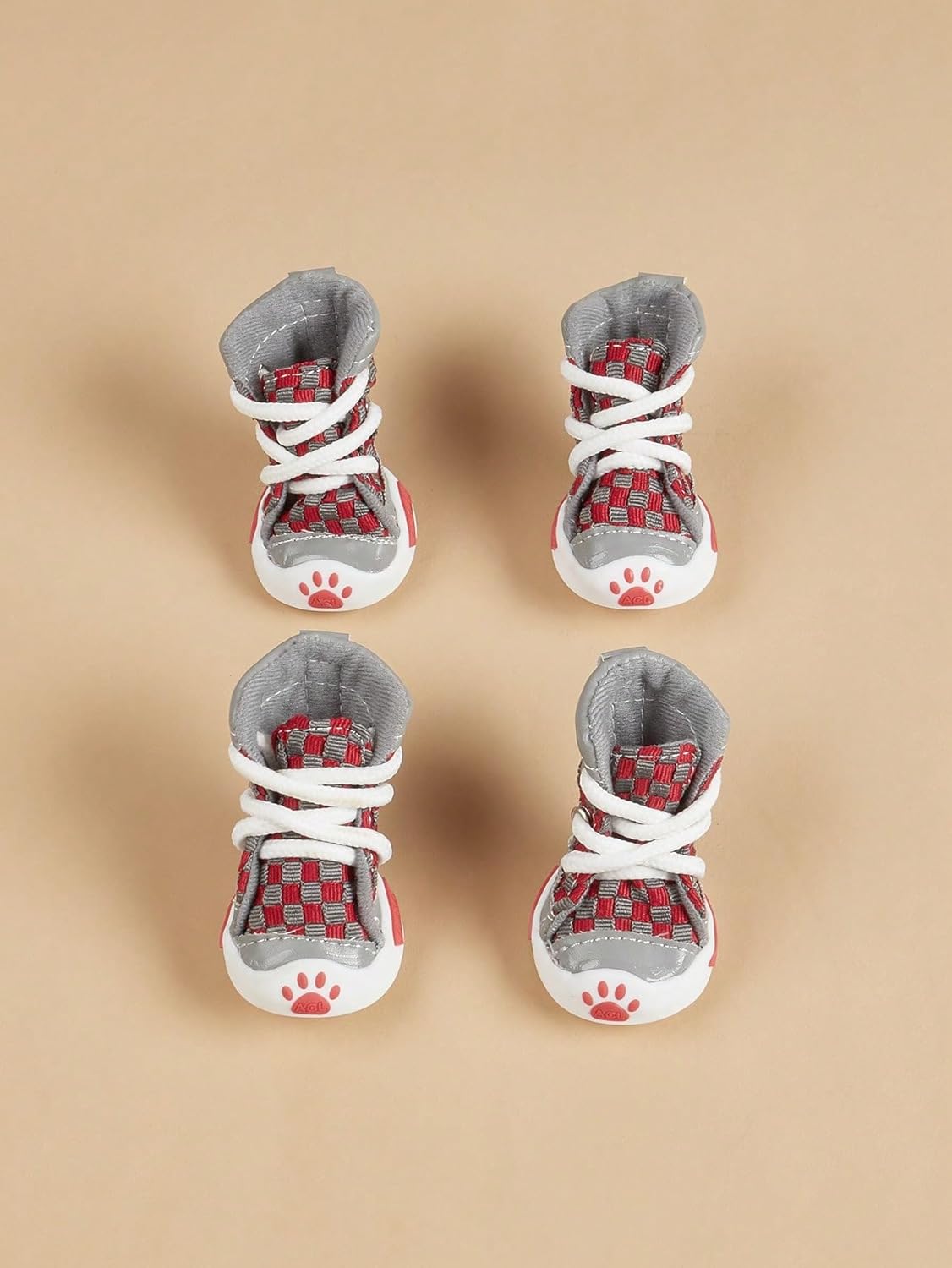 QWINEE 4Pcs Plaid Print Dog Boots Dog Shoes Small Dog Puppy Shoes Red Plaid Medium Anti-Slip Soft Shoes Dog Socks Paw Protector Rain Snow Hot Road Dog Boots