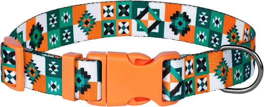 Tribal Dog Collar Large Fits Neck 14"-18" Orange Green NEW Nylon